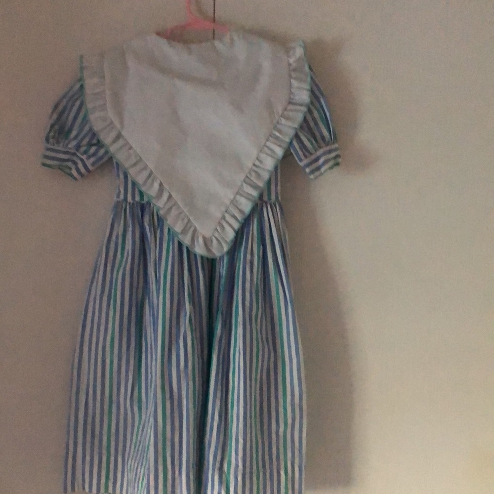 Girls purple & green Mondays child striped spring Easter bib prairie dress